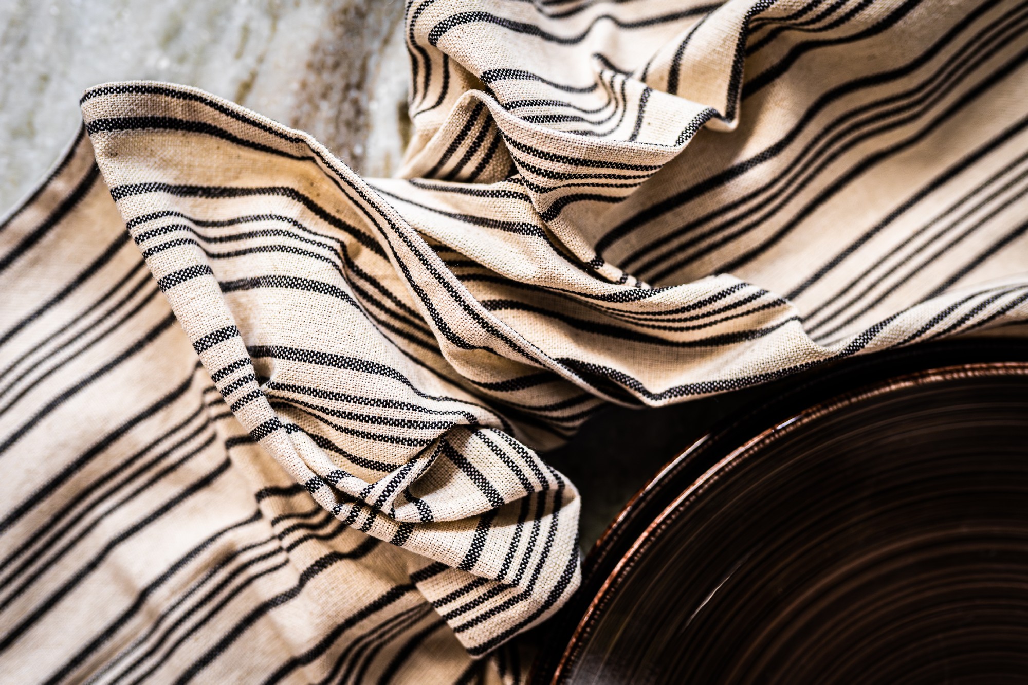 Geschirrtuch beige-schwarz gestreift, B 50 cm, L 70 cm