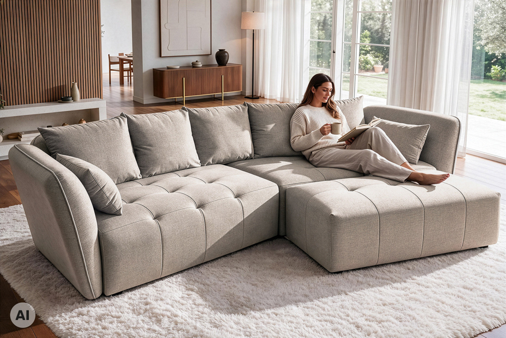 Modernes Big Sofa ROYAL 295cm greige Veloursstoff Federkern XXL-Couch » Jetzt kaufen