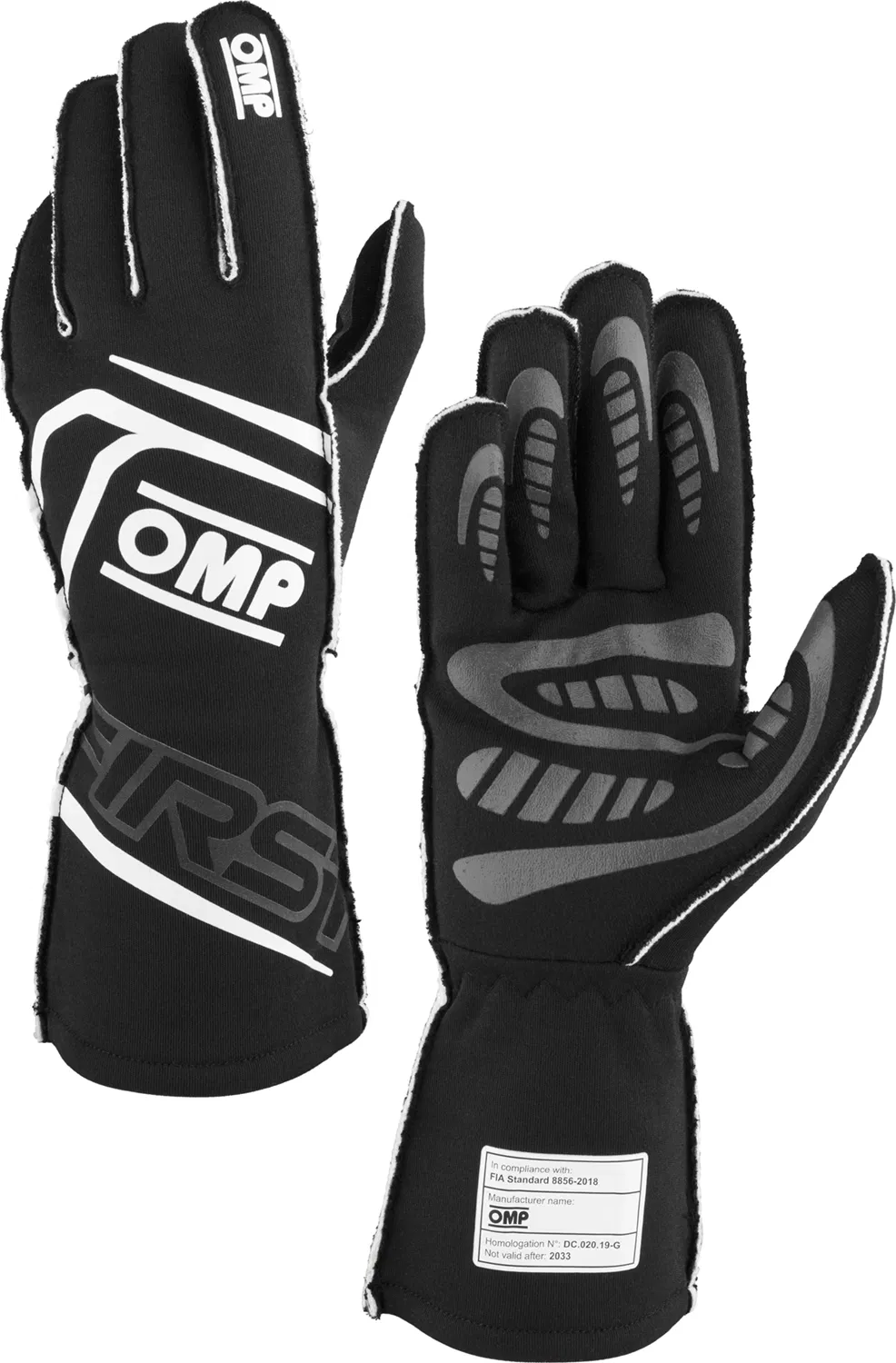 OMP FIRST-S Rennhandschuhe – FIA 8856-2000 Zugelassen, Mit Leder-Einsätzen