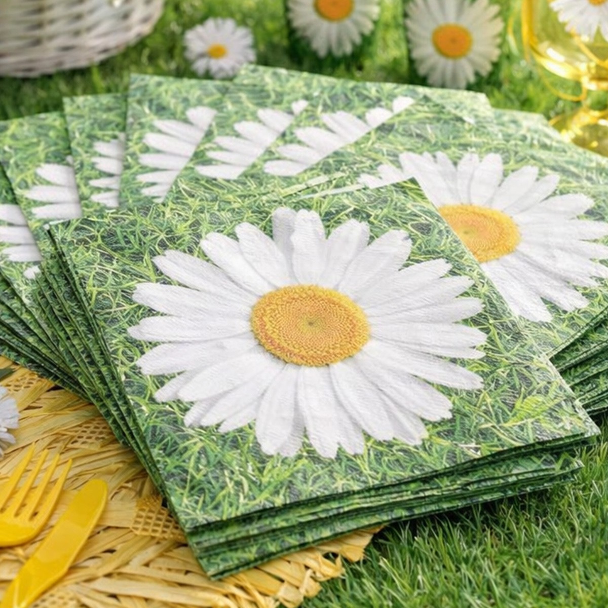 Lot 20 Serviettes Papier 3 Plis Mariage 33x33 Cm – Motif Couronne De Fleurs Du Jour, Élégantes Et Écologiques