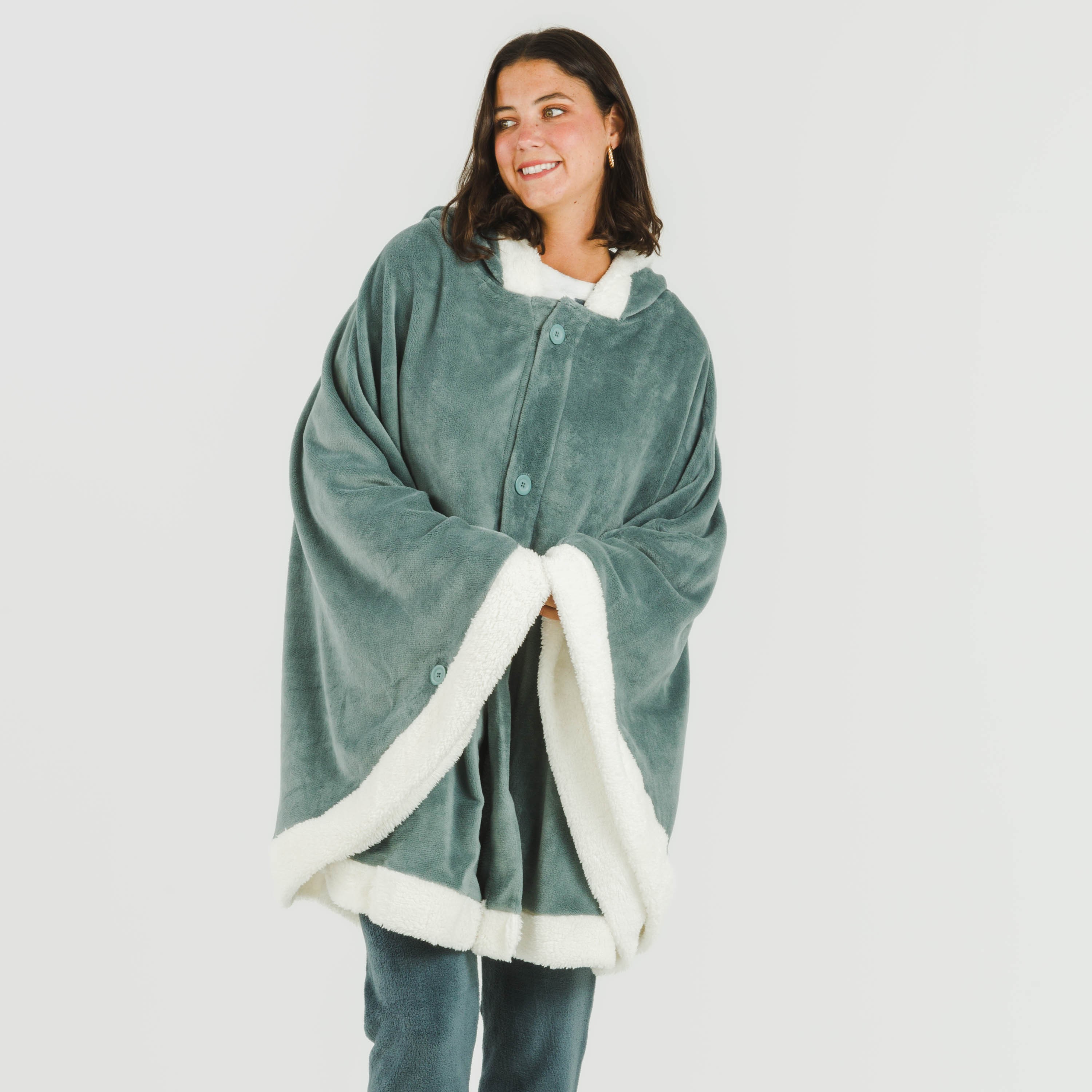 Poncho Mantello Donna In Lana E Acrilico - Sciarpa Coperta 70x200cm, Per Autunno E Inverno, Blu - Foto 2