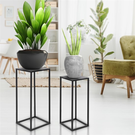 2er Set Blumenständer Schwarz aus pulverbeschichtet Metall ML-Design