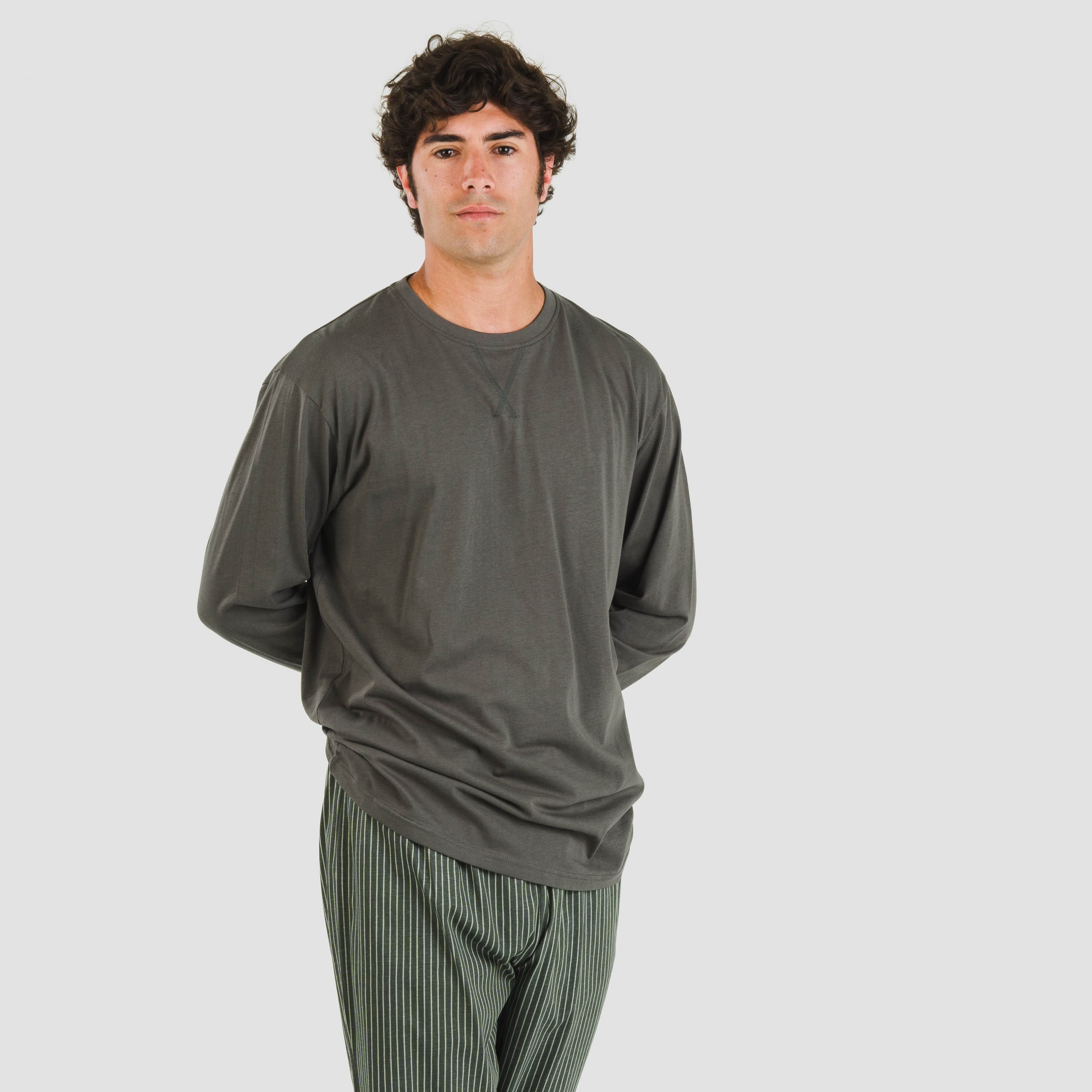 Pijama largo algodón hombre Raya Derek verde oscuro Talla de