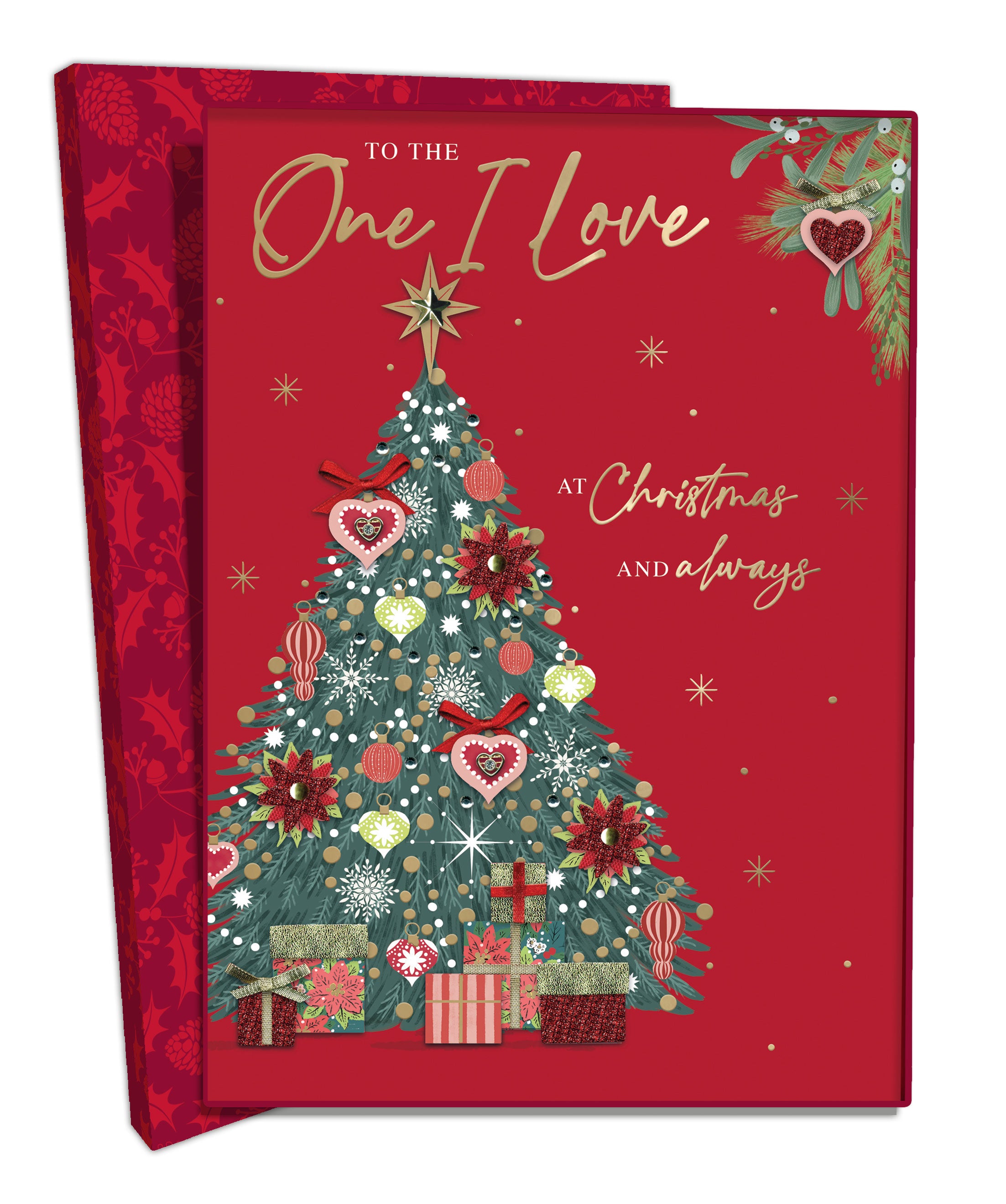 Foil Tree with Presents Box of 18 Christmas Cards