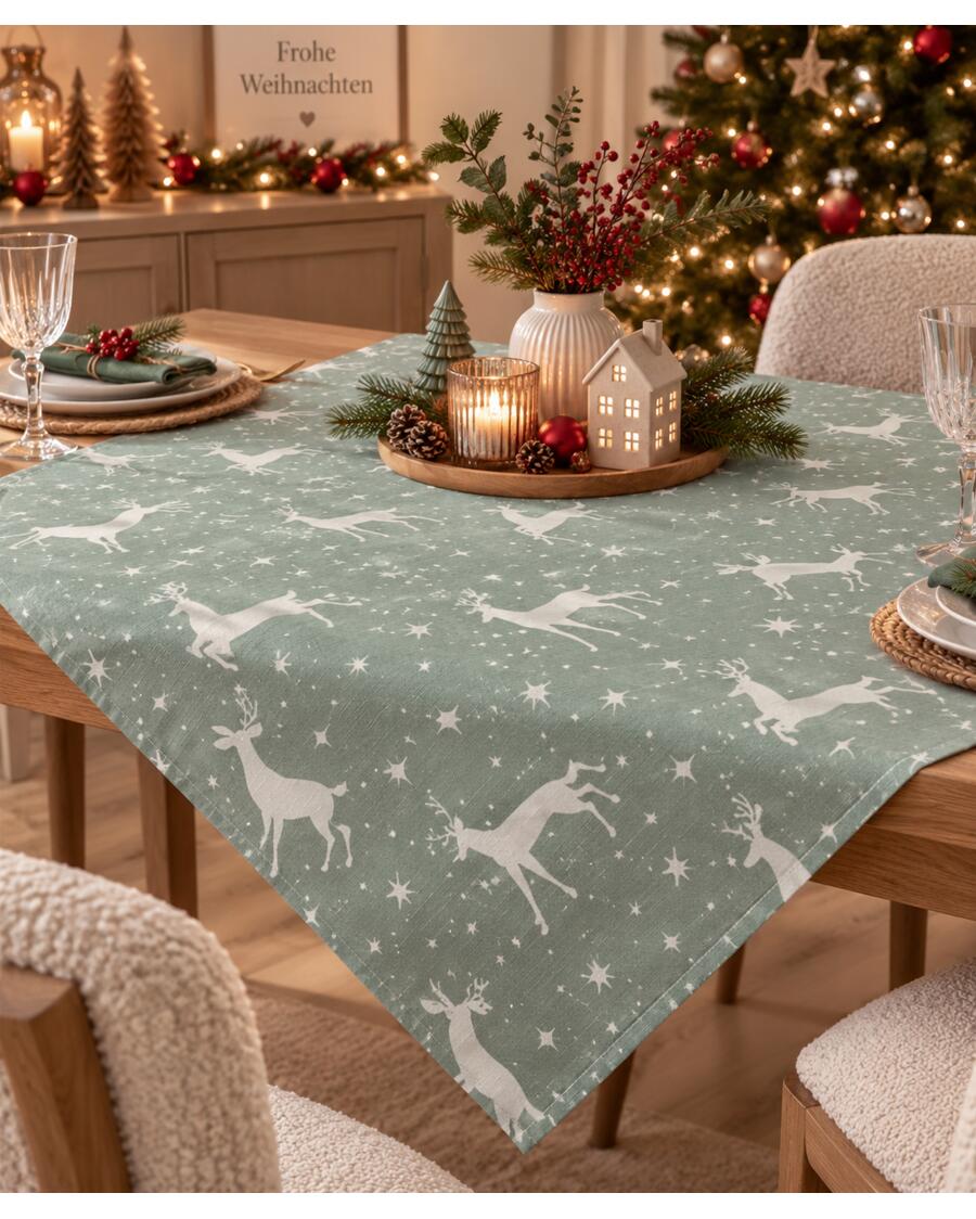 Mitteldecke Weihnachten, grün bedruckt