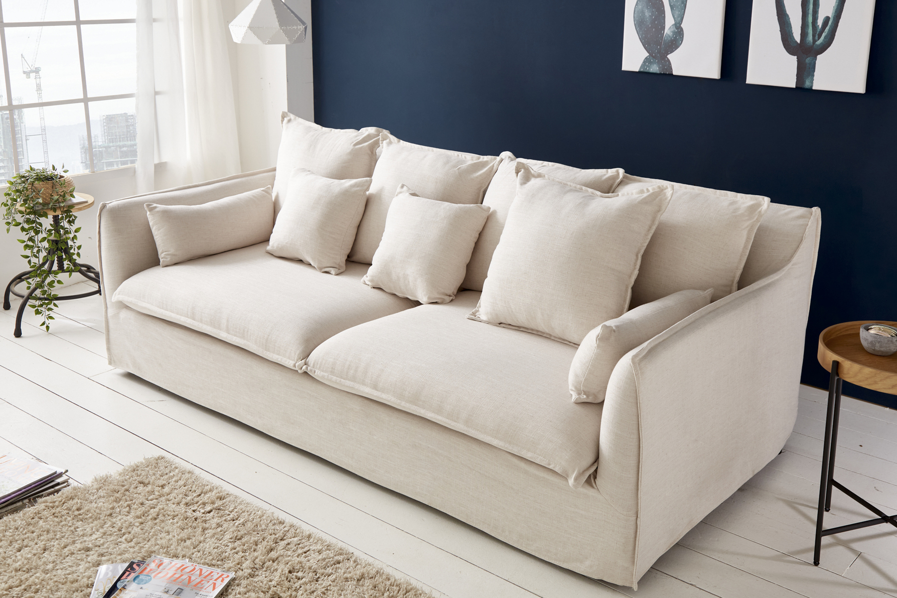 Großes 3-Sitzer Sofa HEAVEN 200cm natur beige Leinenstoff Federkern Hussensofa » Jetzt kaufen