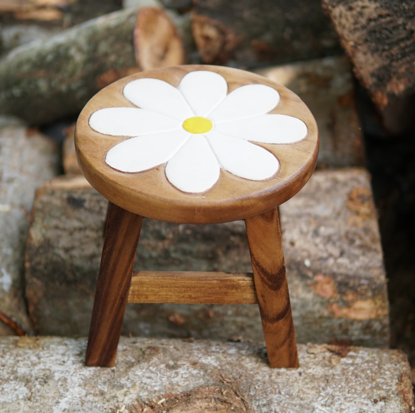 Hocker 'Blume', natur/weiß, Ø 25 cm, H 25 cm