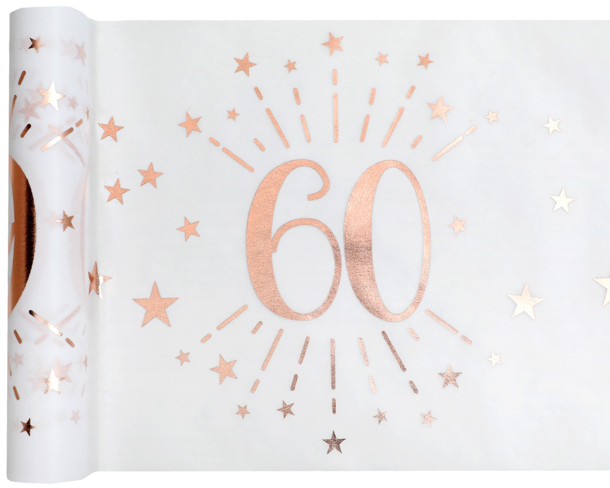 Tischläufer zum 60 Geburtstag Jubiläum Weiß Rose-Gold 30 x 500cm