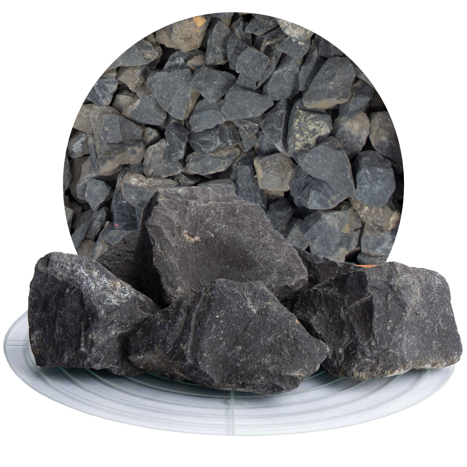 Basalt Ziersplitt anthrazit 32-56 mm | 25 kg Sack | 10009689
