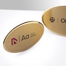 TARGA BOMBATA OVALE PER PORTE PERSONALIZZATA IN OTTONE CROMO SATINATO INCISA