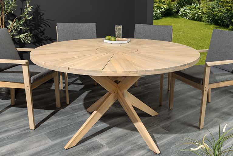 Runder Gartentisch KOPENHAGEN 140cm natur Akazie Massivholz In- und Outdoor wetterfest » Jetzt kaufen