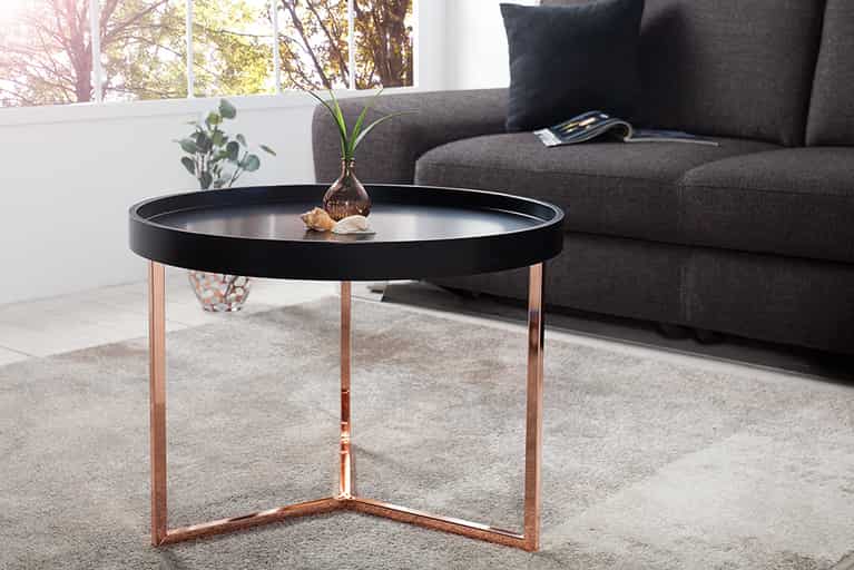 Extravaganter Couchtisch MODULAR 60cm matt schwarz kupfer rund inkl. Tablett » Jetzt kaufen