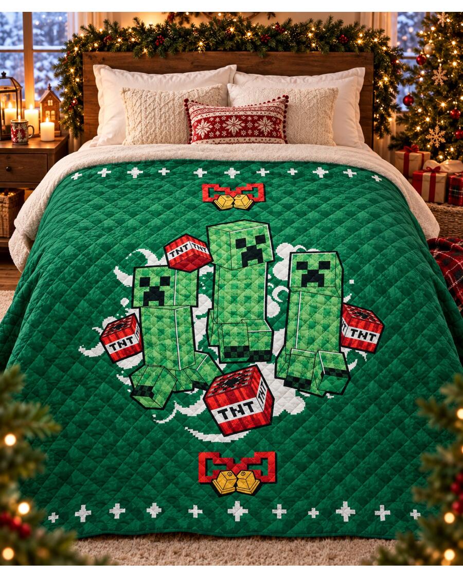 Tagesdecke Weihnachten, dunkelgrün, Minecraft