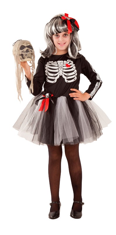 Disfraz De Esqueleto Con Tutú Para Niña 5-6 Años | Vestido Con Capucha Y Pantalón | Impresión 3D | Halloween Fiestas Guirca
