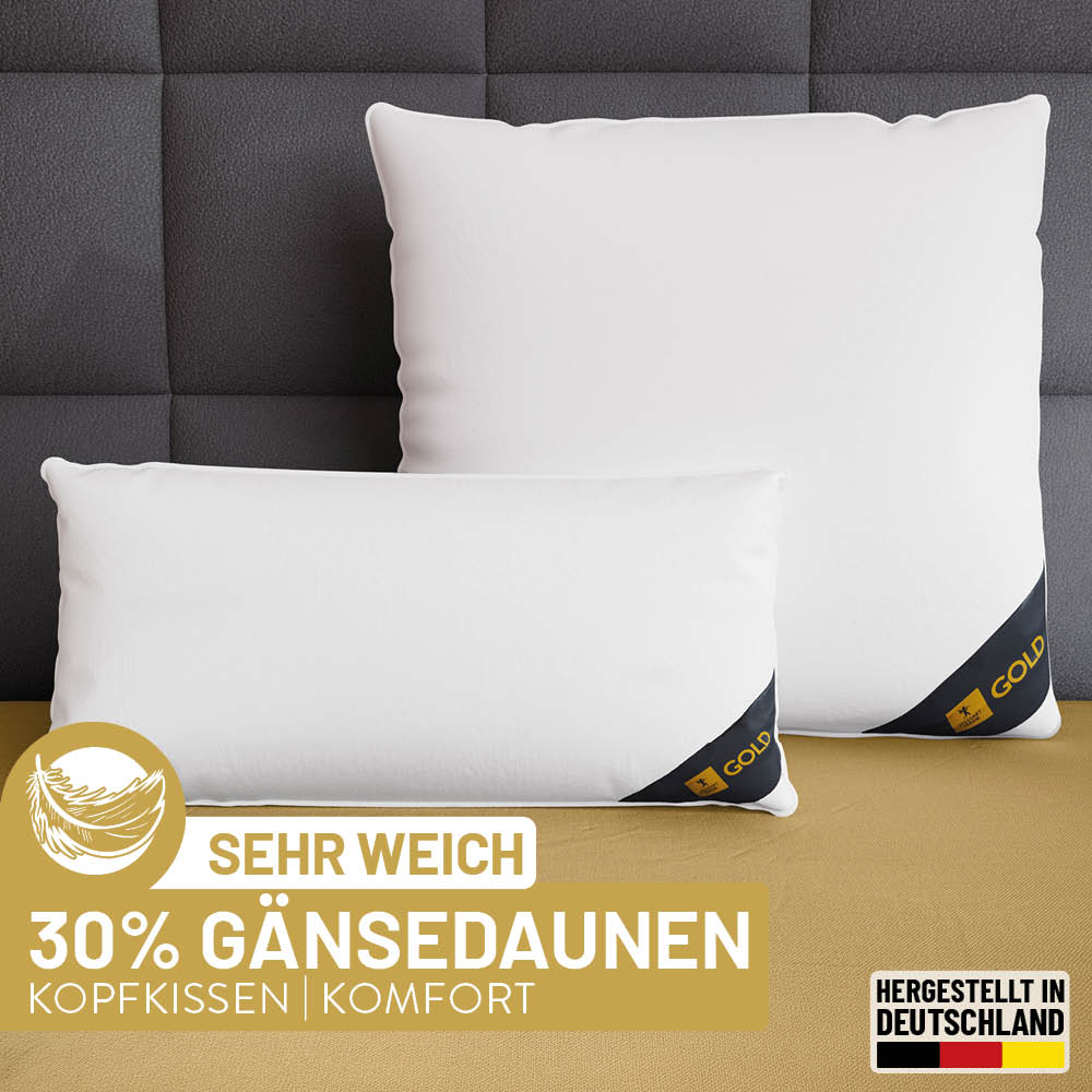 Gänsefedern- und Gänsedaunenkissen Gold