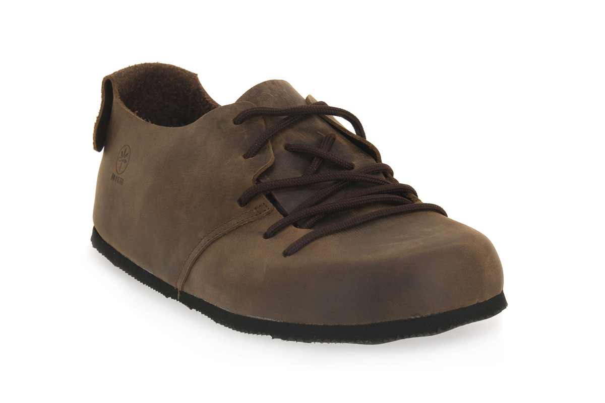 Scarpette BIOLINE Bruce In Pelle Ingrassata Marrone - Made In Italy, Sottopiede Gomma-Sughero, Suola EVA