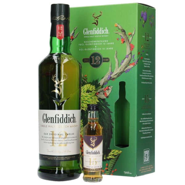 Glenfiddich Geschenkset – 12 Jahre + Miniatur 15 Jahre – Single