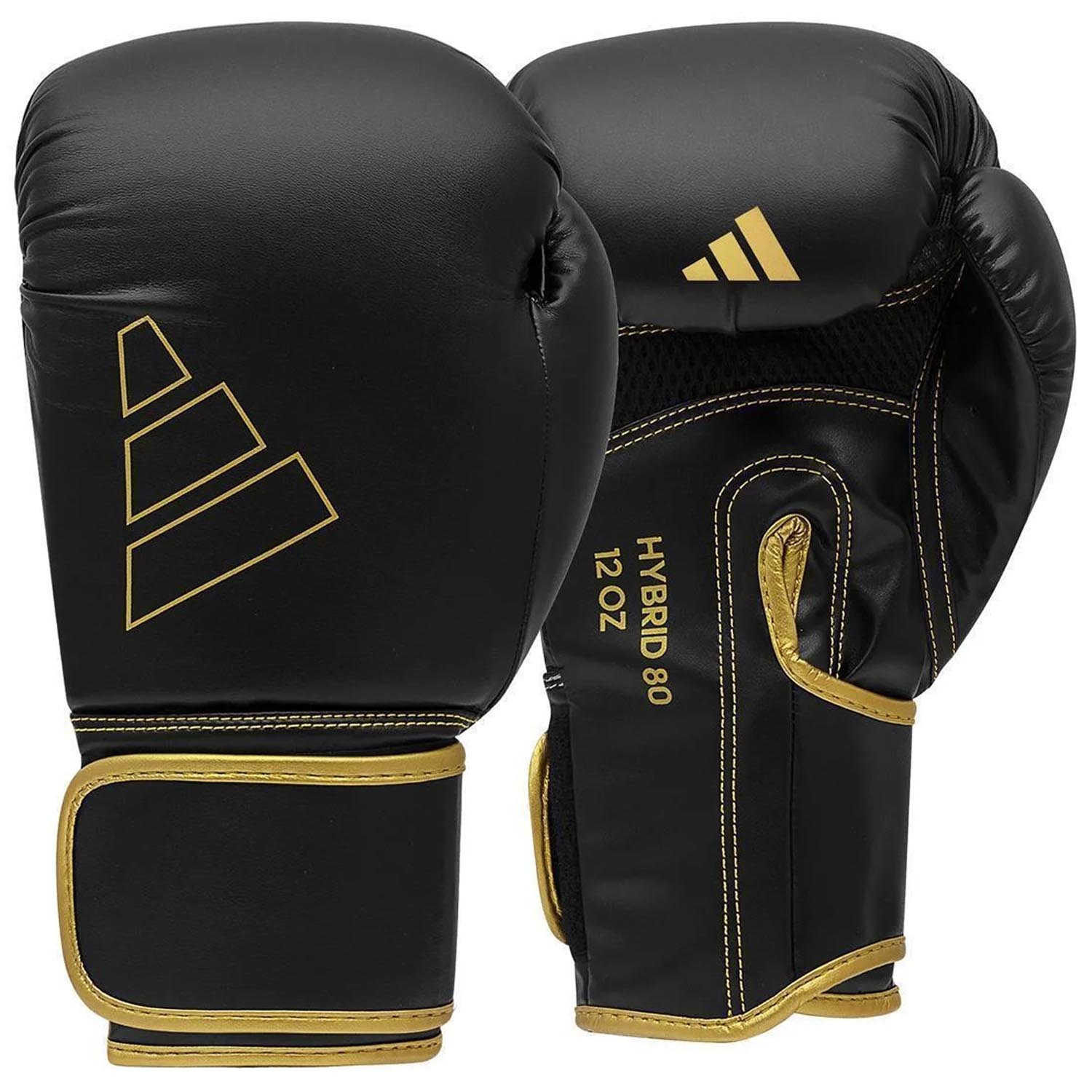 adidas Boxing Gloves, Hybrid 80, black-gold, 12 Oz Boxing Gloves