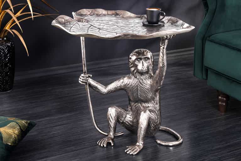 Design Beistelltisch WILDLIFE MONKEY 60cm silber Metall handmade » Jetzt kaufen