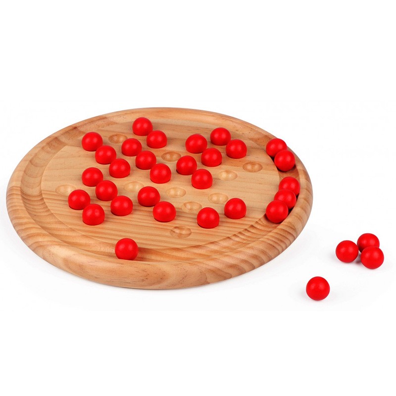 Jeu Solitaire En Bois Logoplay - Puzzle Casse-tête Avec Bouchons Rouges - Jeu De Patience Et Logique