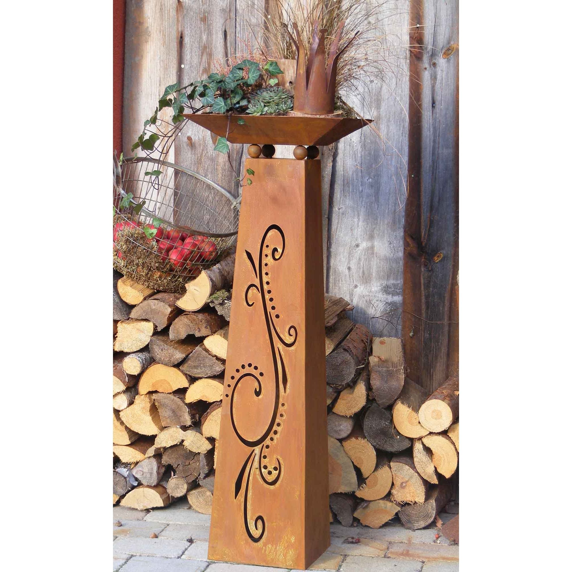 Edelrost Blumensäule Flori 1 m – Ornament & Pflanzschale – Rostikal