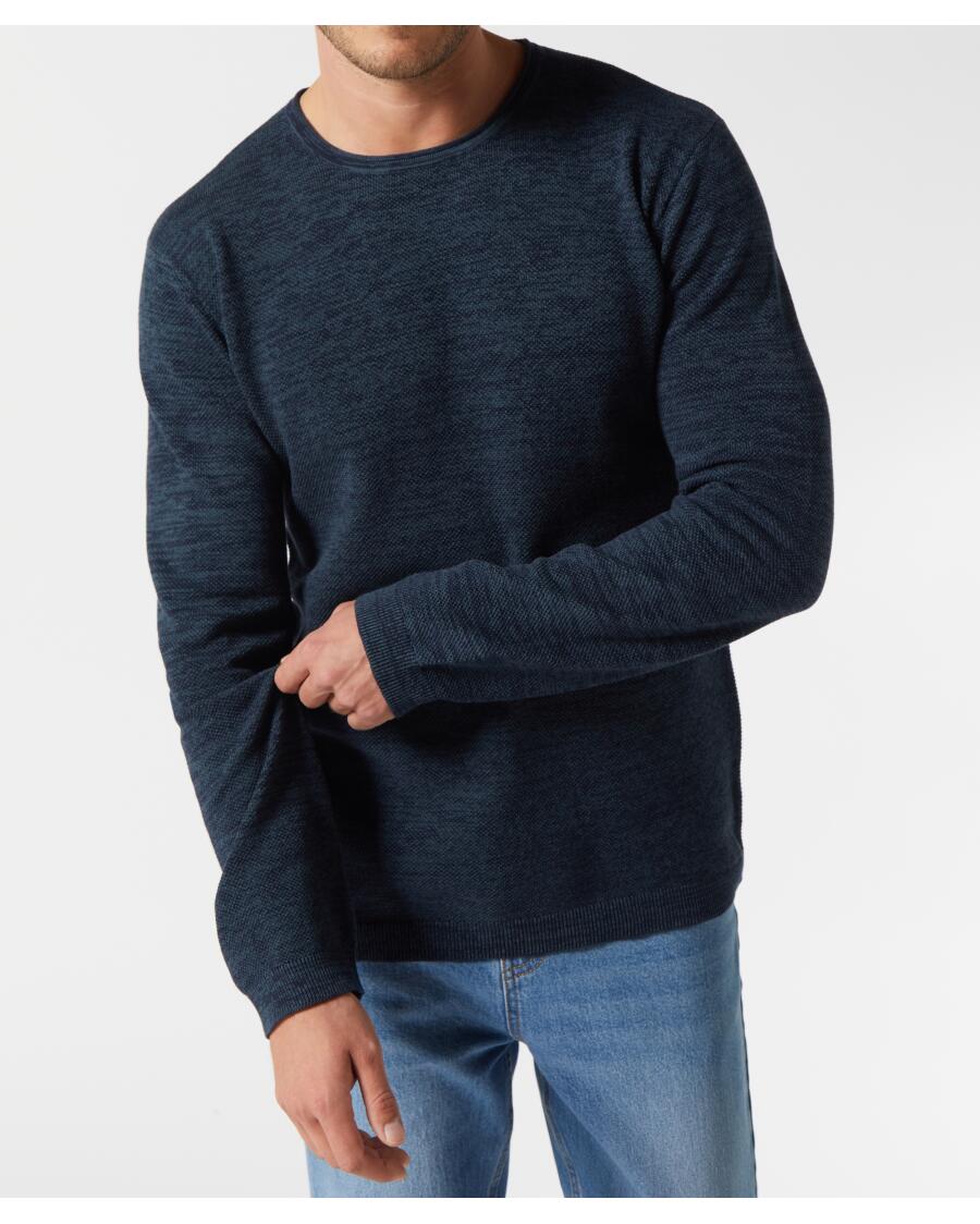 Feinstrickpullover in Melange, Identic, dunkelblau melange