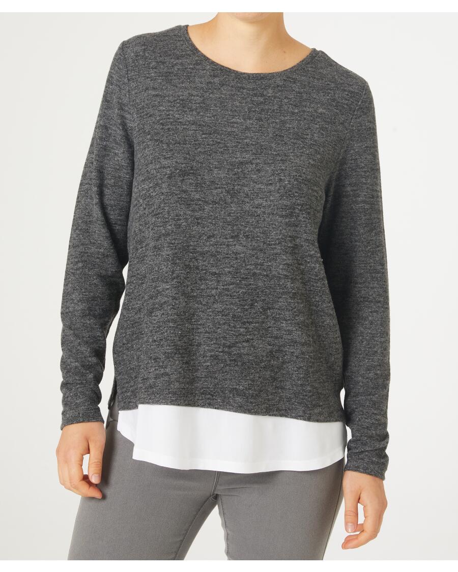 Pullover mit Bluseneinsatz, Janina, anthrazit melange Günstig