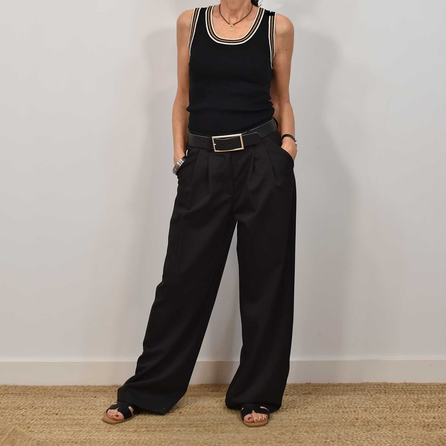 Wide Leg Outfit Pantalon Ancho Negro Moda Coreana Outfit Con