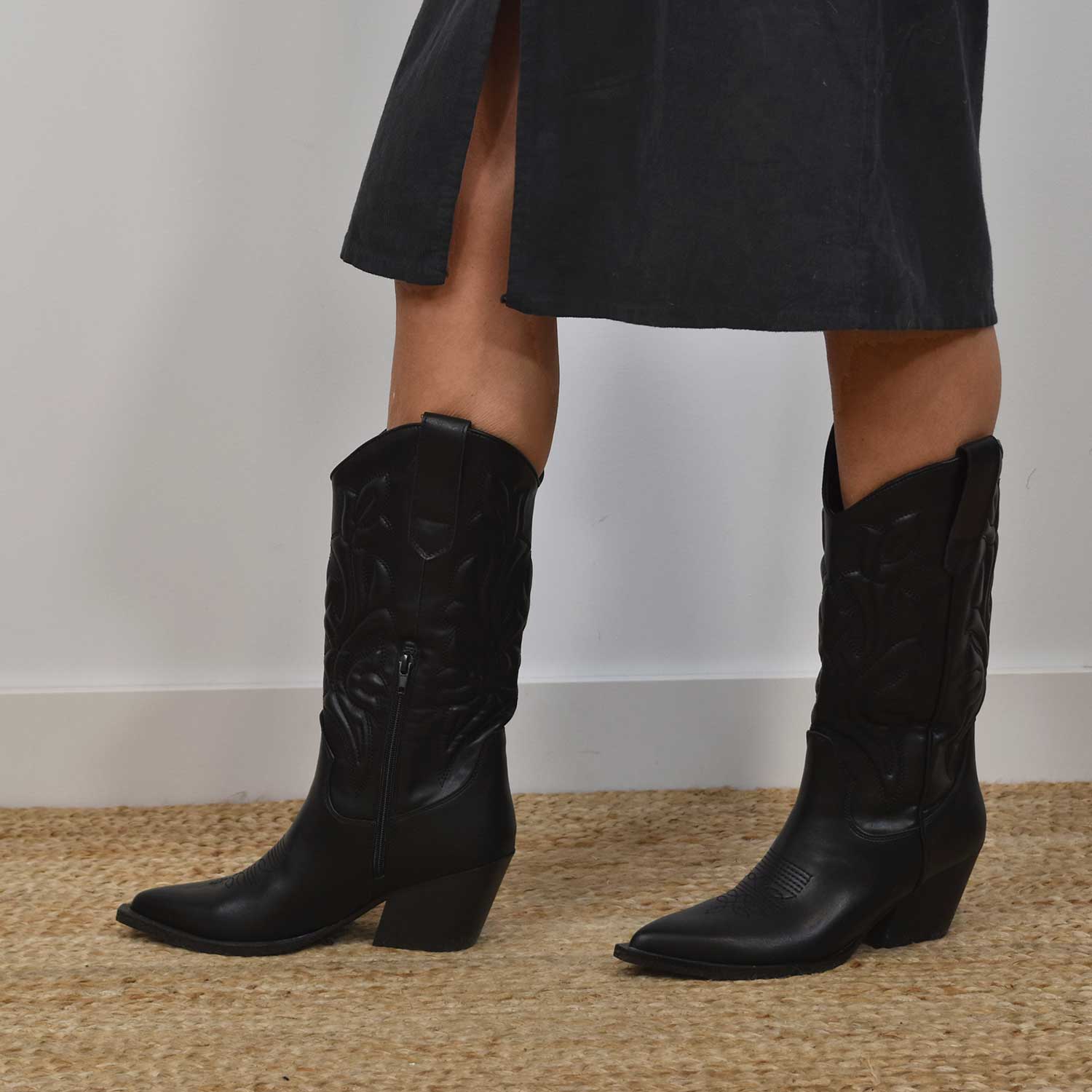 Cowboy Botas Negras De Tela Bota Cowboy Negra