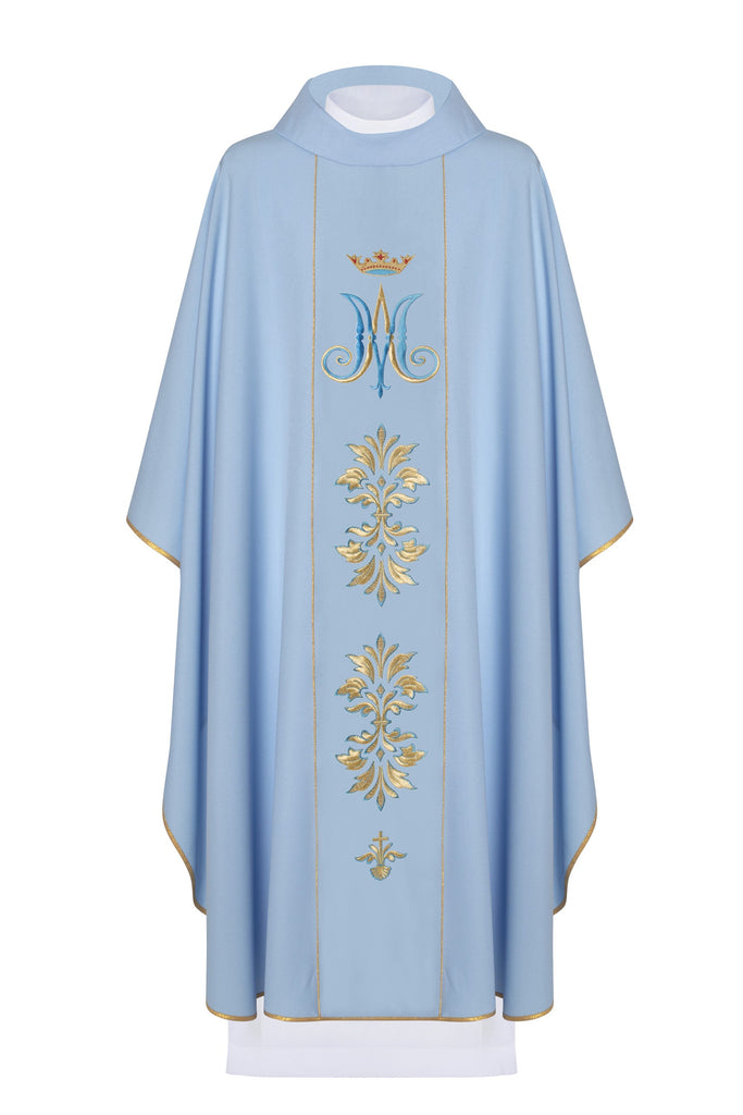 Chasuble Broderie Mariale Bleue
