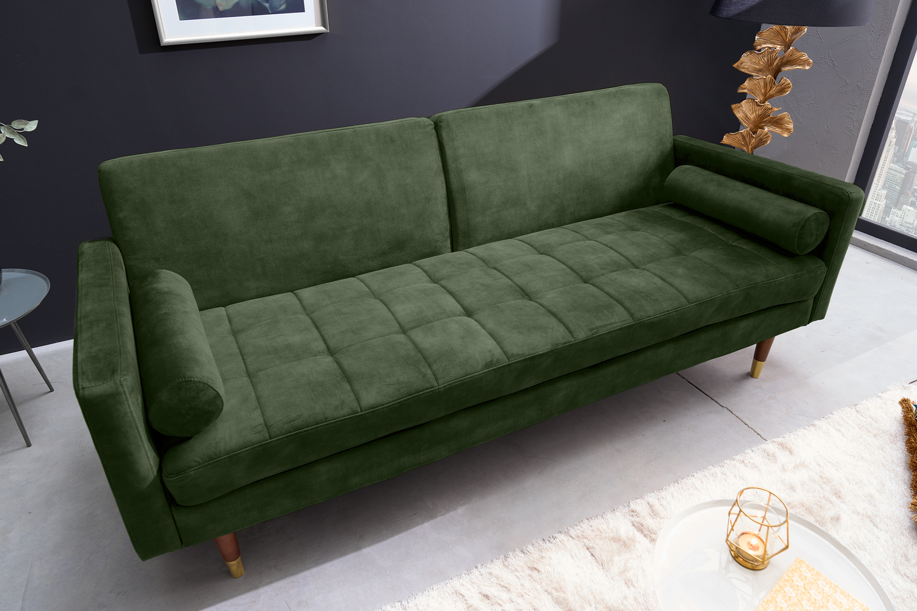 Modernes Schlafsofa COUTURE 200cm grün Microvelours 3-Sitzer Couch mit Schlaffunktion » Jetzt kaufen