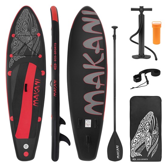 Stand Up Paddle inflatable SUP Board Makani 320x80x15 cm in black/red