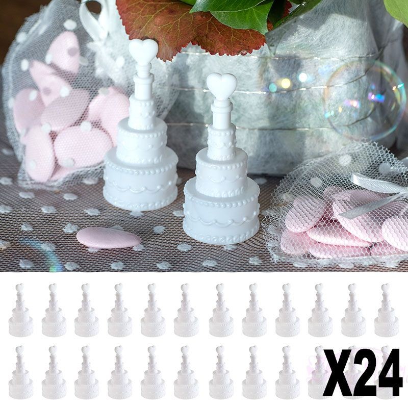 PartyDeco – 24 Tubes De Bulles De Savon – Forme Gâteau De Mariage Avec Cœur – Idéal Pour Mariage