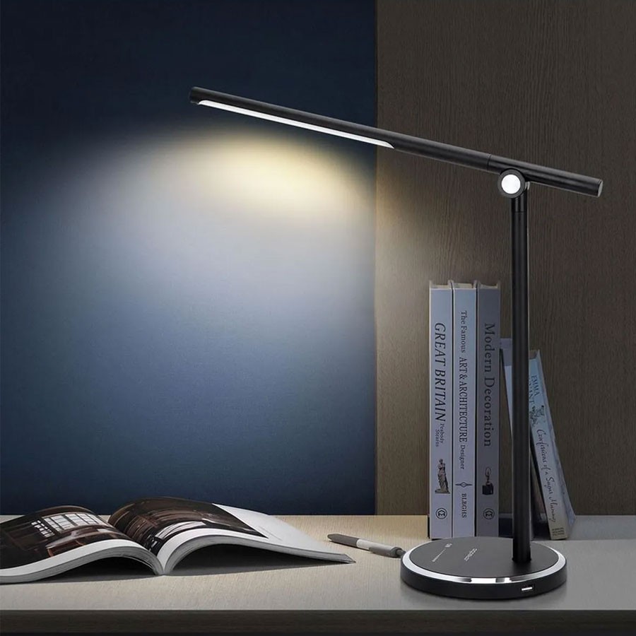 Lampe De Bureau LED à Double Bras - 5 Couleurs, 10 Niveaux De Luminosité, Minuterie 45 Min, Port USB - Noir - 5