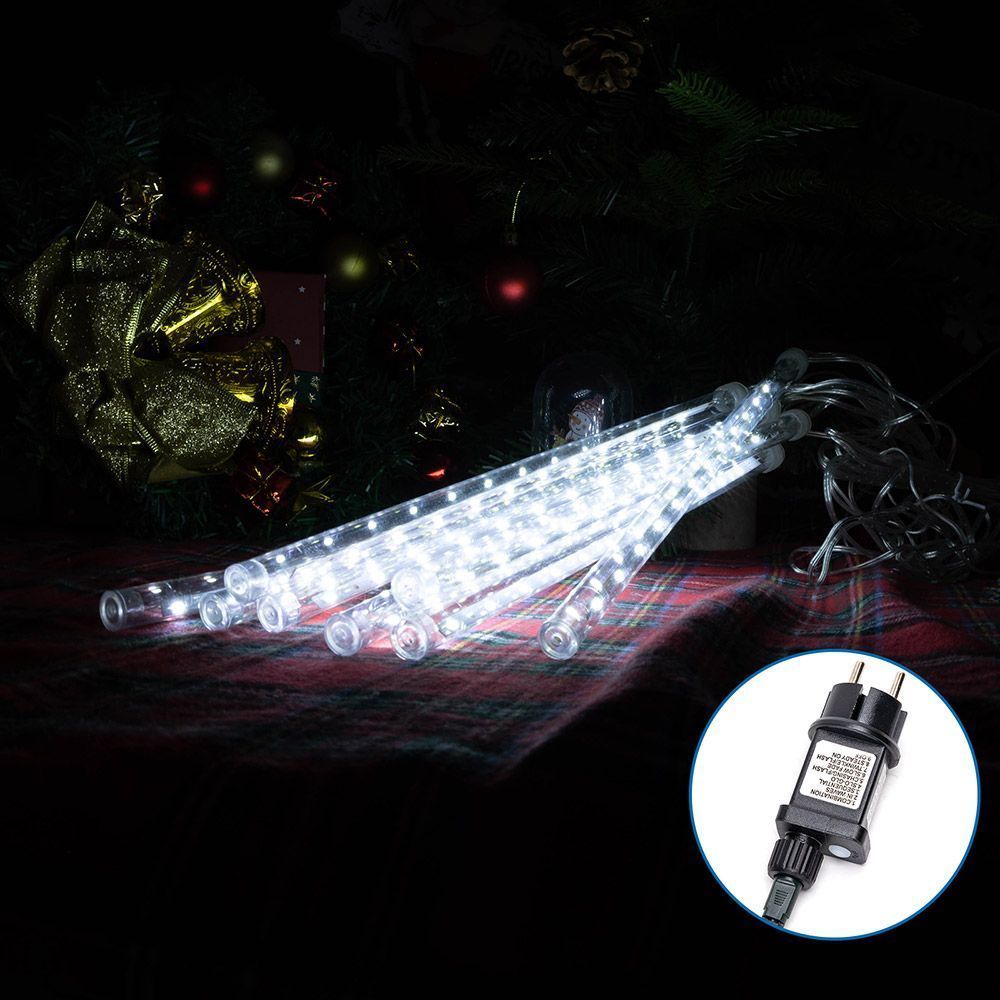 Guirlande Pluie De Météores 240 LED - 10 Tubes 30 Cm Blanc Froid IP44 Étanche - Déco Noël Magique Extérieur & Intérieur
