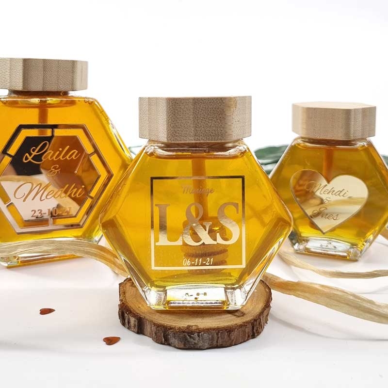 Lot de 2 pots à miel en verre de 300 ml avec couvercle et cuillère en bois, pot à miel