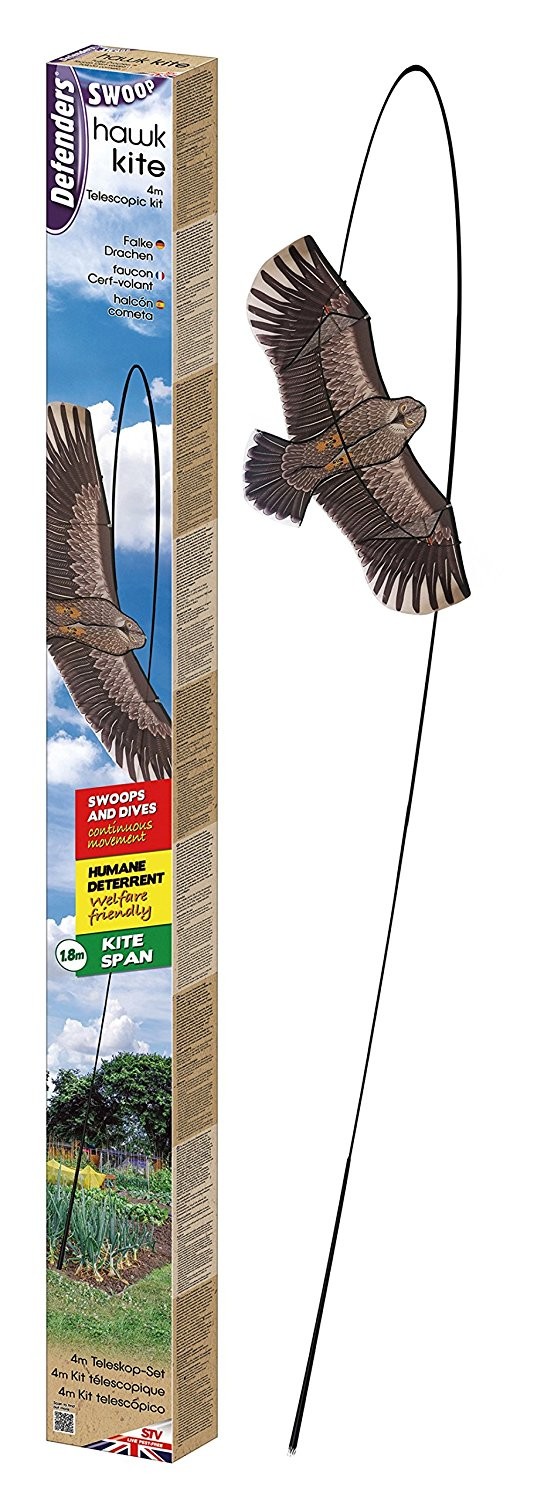 Espantapájaros Cometa Halcón | Ahuyenta Pájaros | Accionado Por Viento | Incluye Pértiga De 4 M | Para Huerto Y Jardín