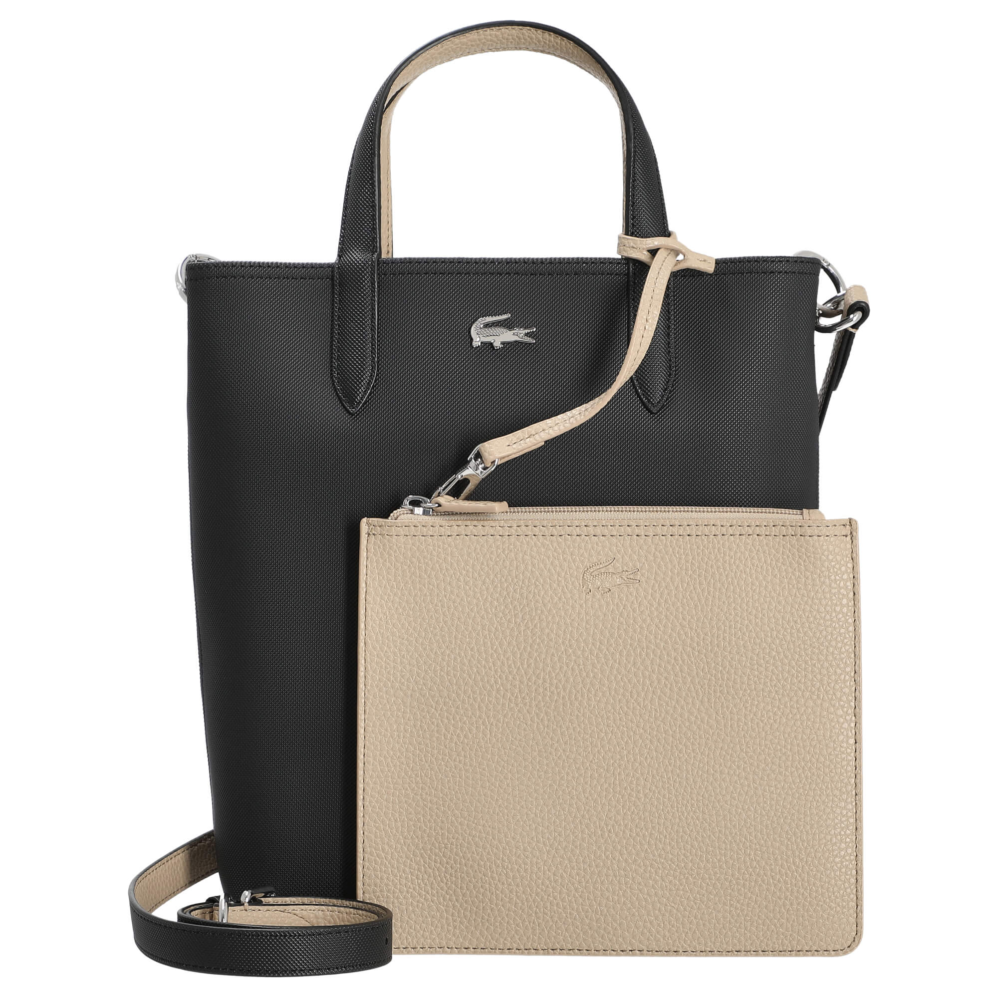 Lacoste Anna Shopper 29 cm Wendetasche in Noir Krema – Markenkoffer