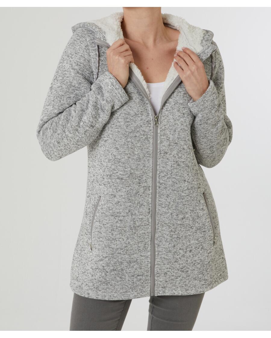 Strickfleecejacke mit Teddyfleece, Janina, hellgrau melange