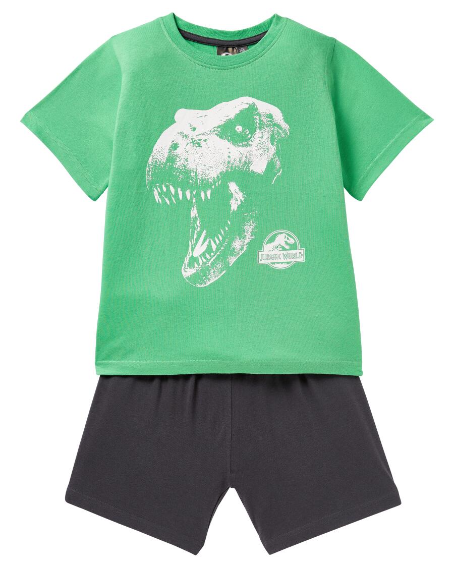 Jurassic World Pyjama Set Mädchen – Kurzärmlig, Grau/navy, Mit Dino-Muster, Offizielles Merchandise