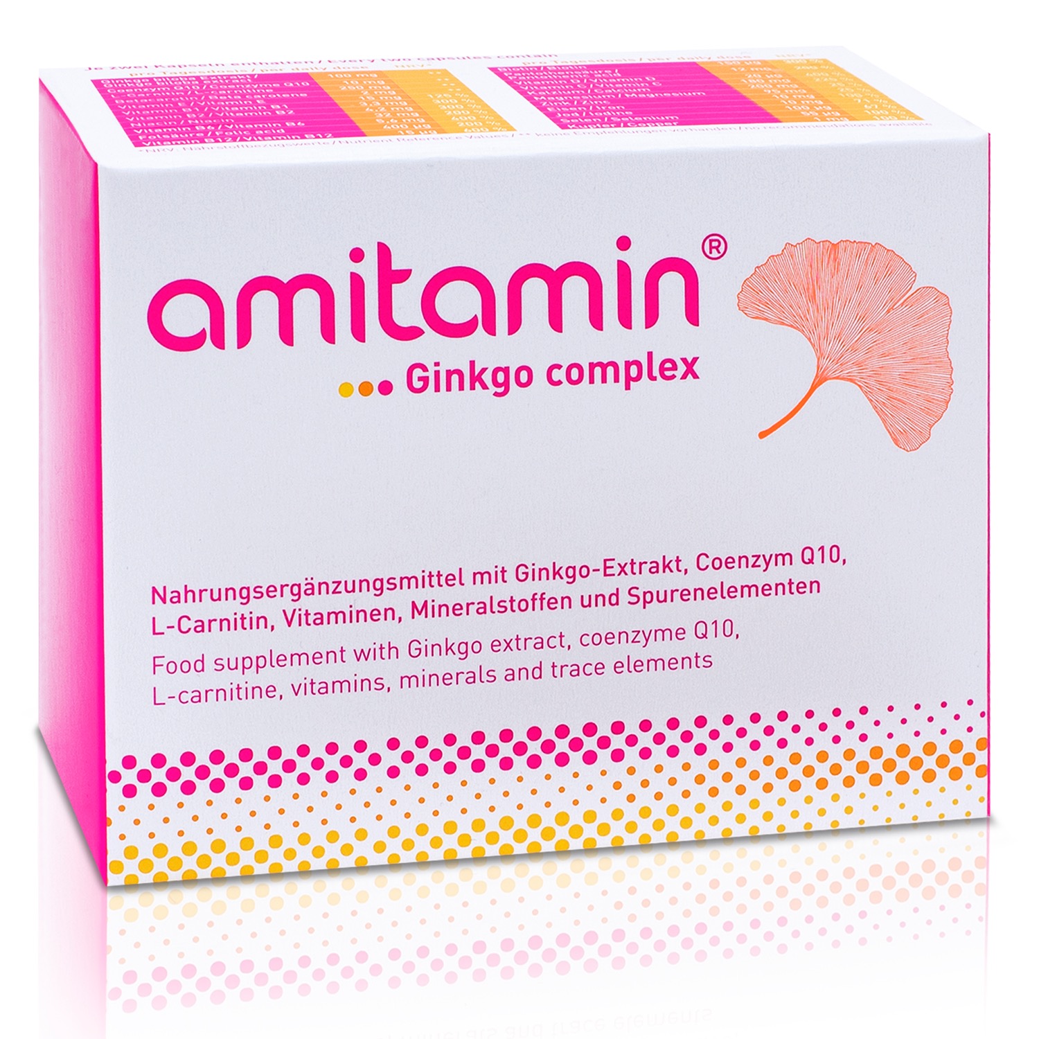 ginkgo biloba l carnitine Ginkgo, L-Carnitine and vitamins foryour brain and nerves. Amino acids,  vitamins, minerals amitamin®