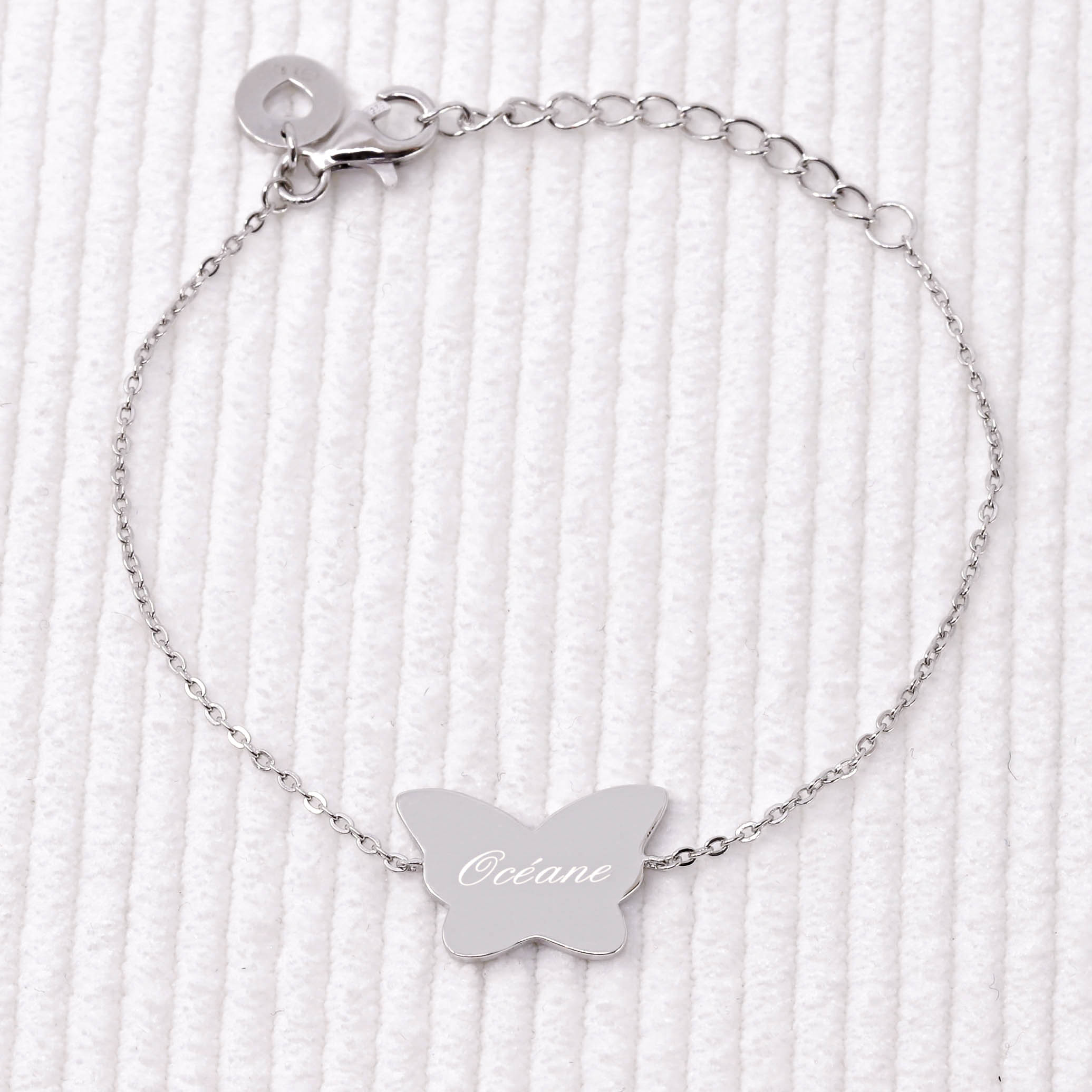 AKA Gioielli - Bracelet Argent 925 Personnalisable Pour Enfant Avec Papillon Rose - Cadeau Naissance Fille