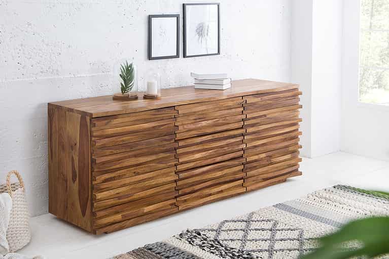 Massivholz Sideboard RELIEF 160cm braun Sheesham stone finish Kommode mit Schubladen » Jetzt kaufen
