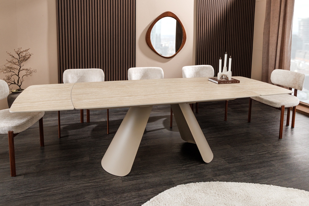 Ausziehbarer Esstisch VOGUE 160-200-240cm beige Keramik Travertin Metall champagner greige » Jetzt kaufen