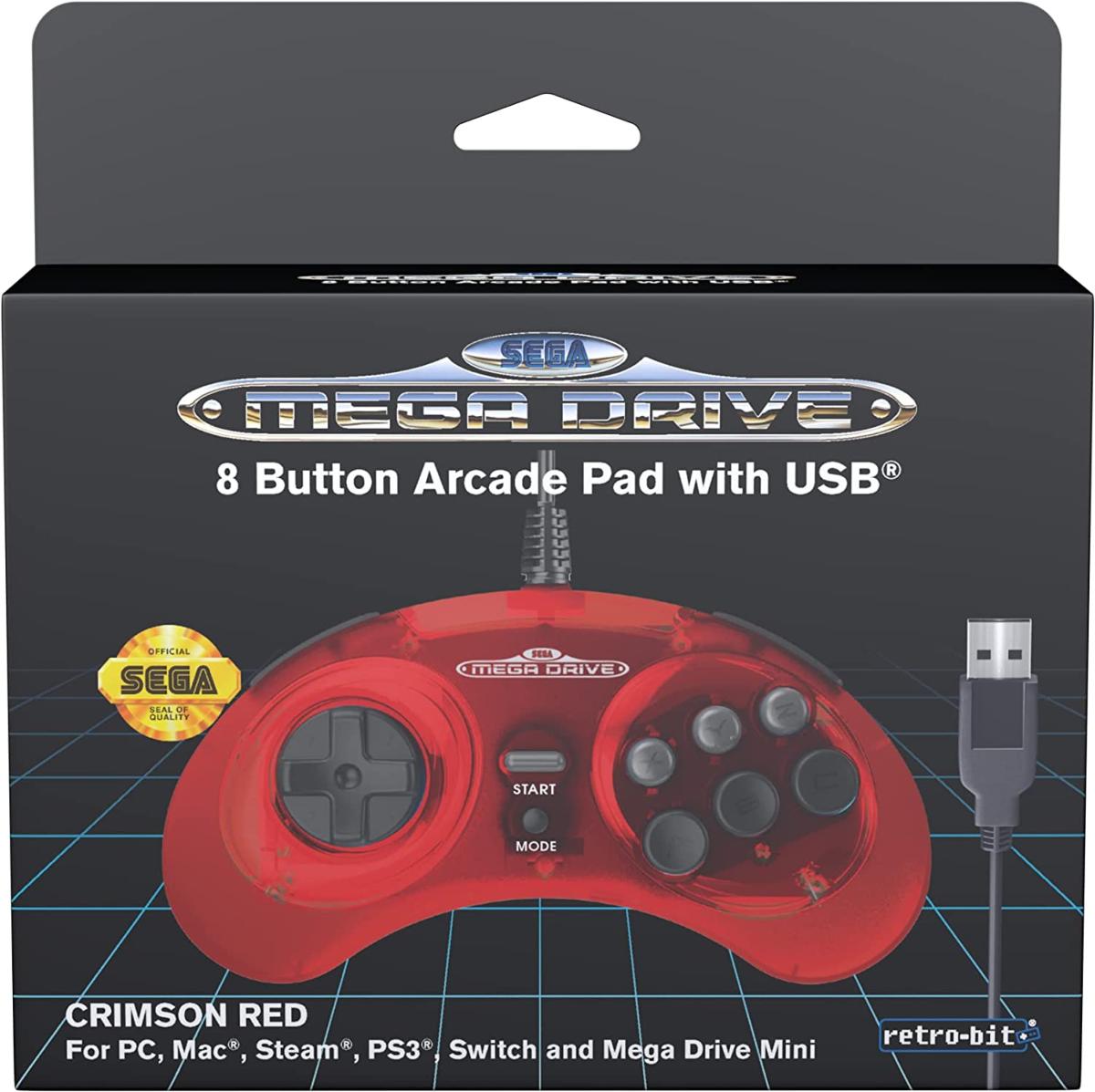 Retrobit - Sega Mega Drive Manette CRIMSON RED 8 Boutons Sans Fil 2 4ghz Dongle Usb Port D Origine