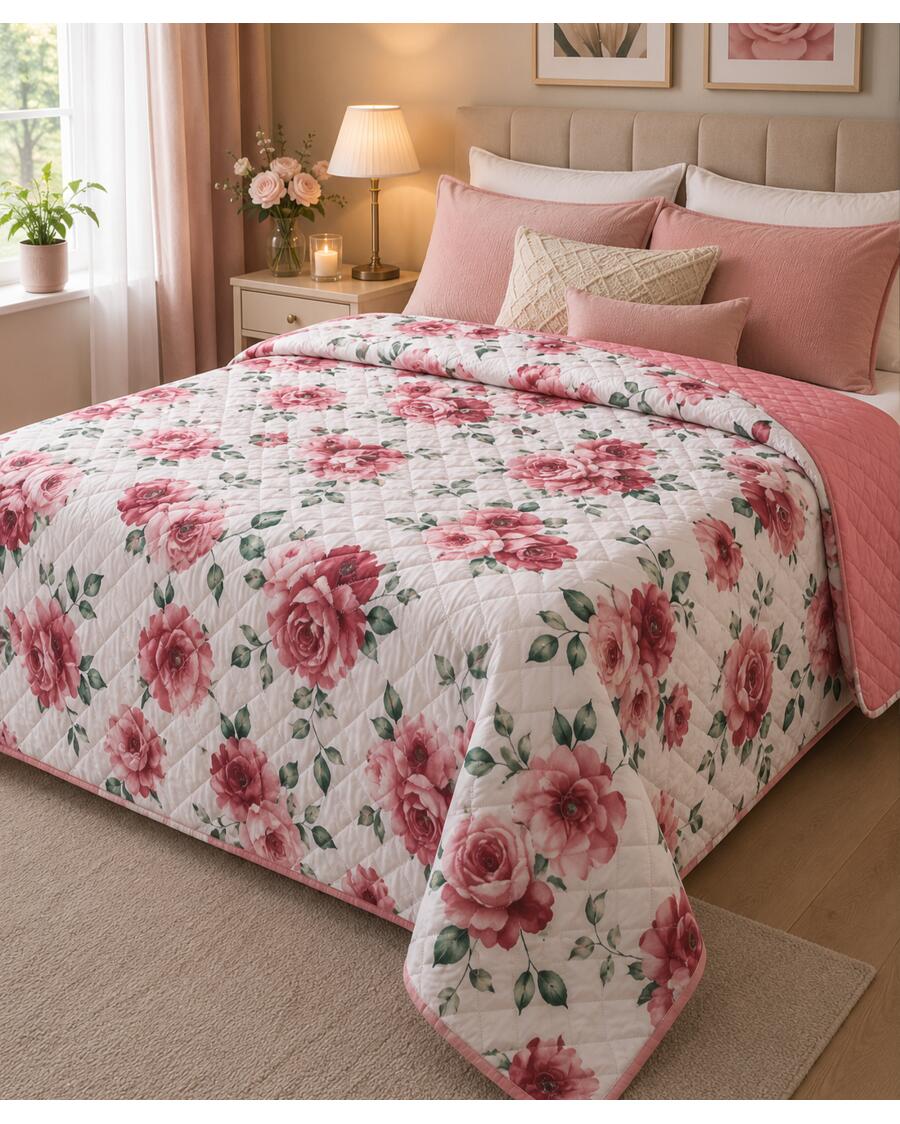Tagesdecke mit Wendefunktion, rosa bedruckt