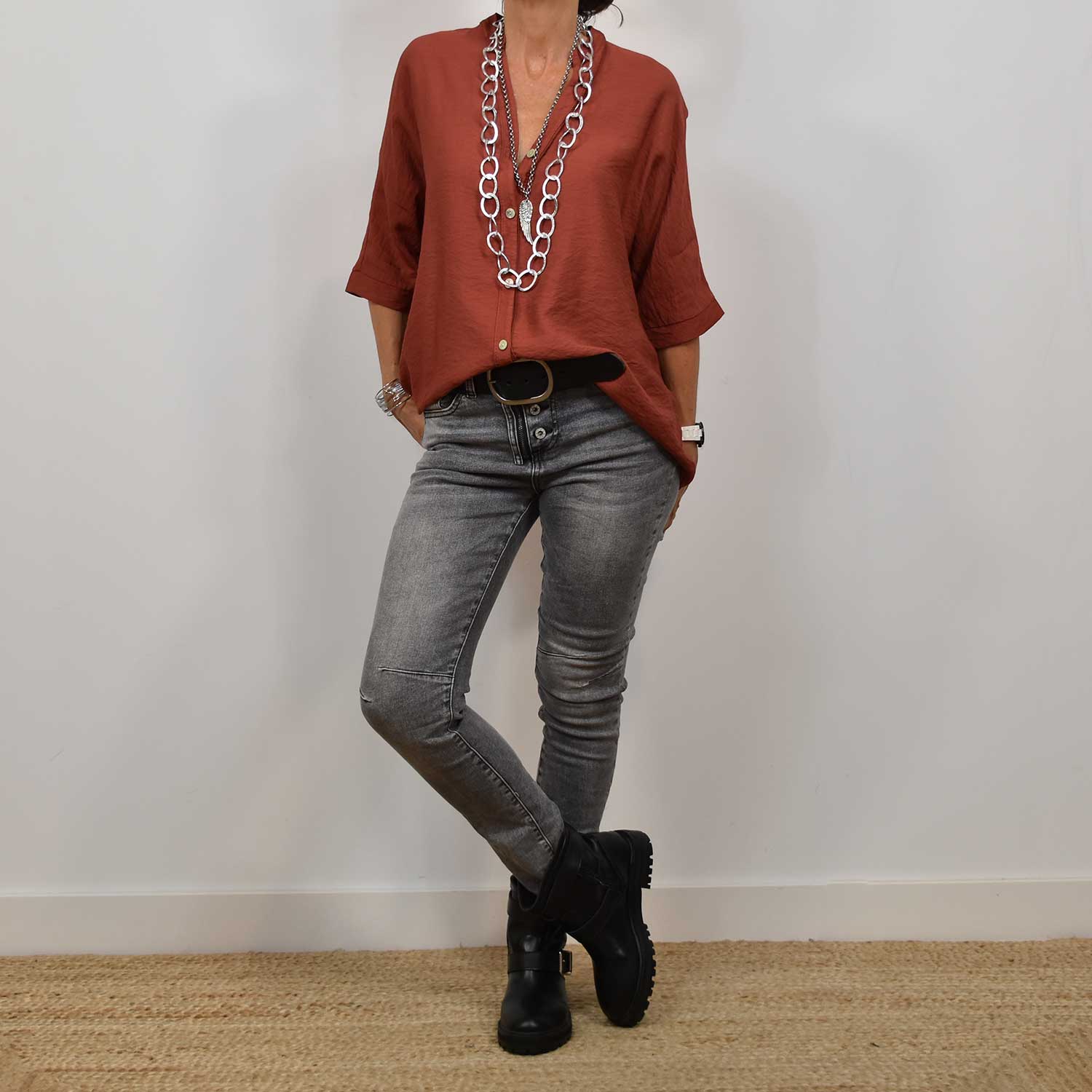 ᐅ Vaquero Cremalleras Gris Ropa Mujer The Amisy Company