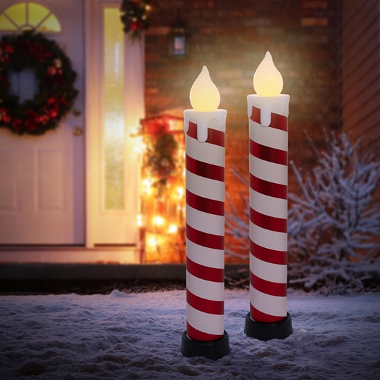 2x LED Flackernden Kerzen Weiß-Rot 82 cm Leuchtkerze mit Timer Innen &