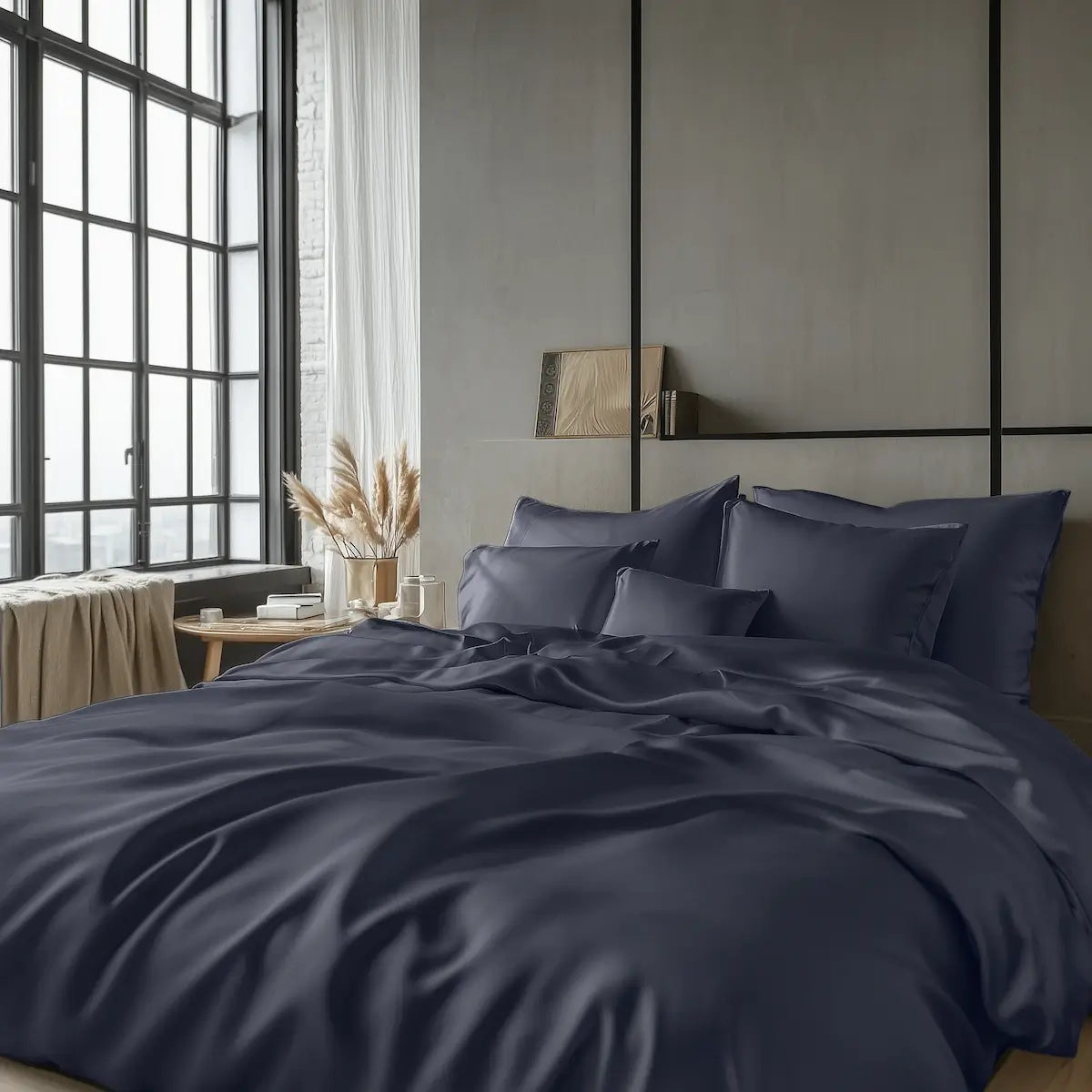 Bettwäsche-Set Aus Mako-Satin In Anthrazit – 1 Bettbezug 135x200 Cm + 1 Kissenbezug 80x80 Cm